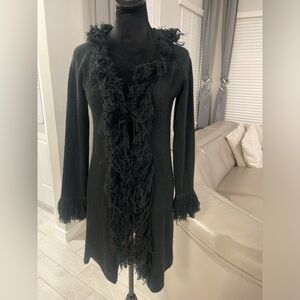 Y2K penny lane witchy goth shaggy fringe trim cardigan L